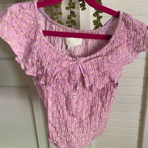 ZARA | Kid's Lilac Floral Crop Blouse, Ruffle Top, Size 10